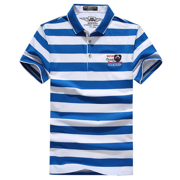 NIANJEEP Brand Summer High Quality New Men Fashion Striped POLO Shirts Breathable Male Cotton Casual Short Sleeve Polo Shirt