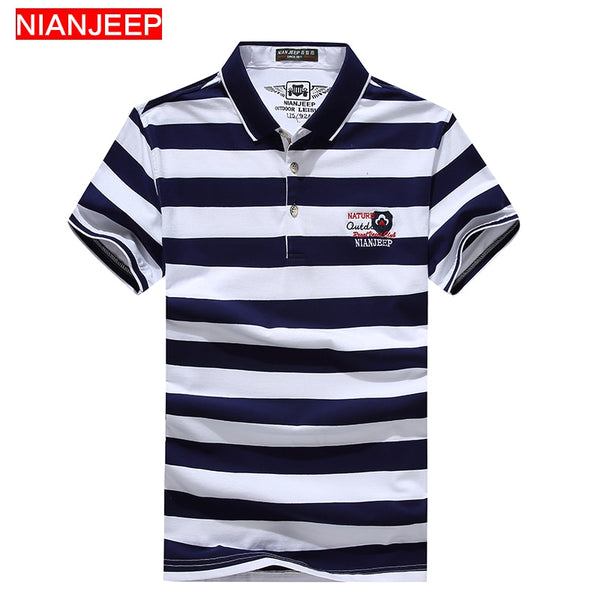 NIANJEEP Brand Summer High Quality New Men Fashion Striped POLO Shirts Breathable Male Cotton Casual Short Sleeve Polo Shirt