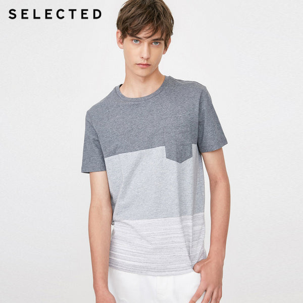 SELECTED Color splicing stripe business leisure short-sleeved T shirt S|4182T4604