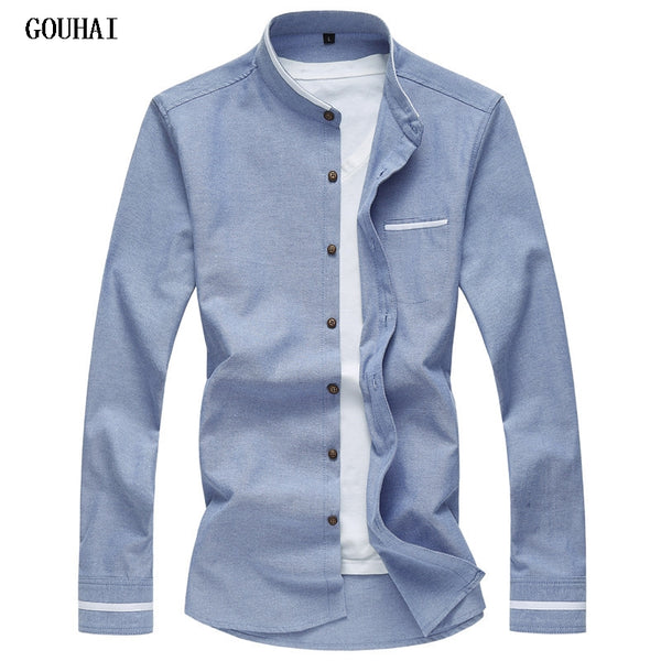 2019 New Long Sleeve Men Shirts Social Stand Collar M-7XL Plus Size Mens Dress Shirts Soli Shirts Men Casual Clothing Men