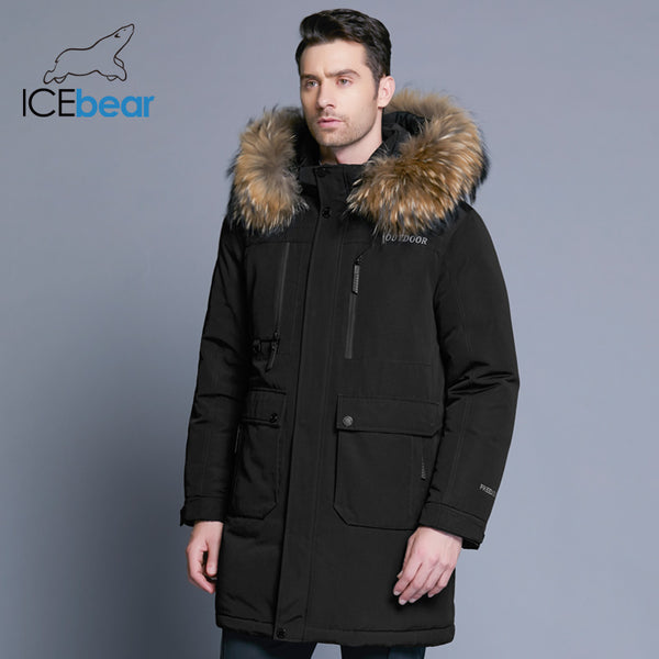 ICEbear 2018 new winter men's down jacket high quality detachable hat male's jackets thick warm fur collar clothing MWY18963D