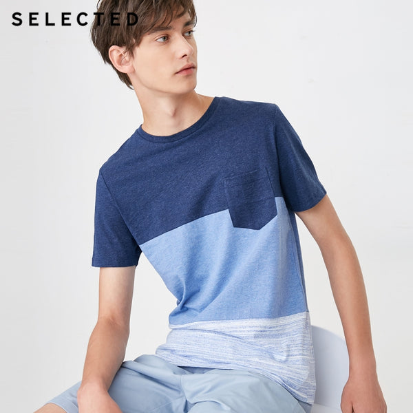 SELECTED Color splicing stripe business leisure short-sleeved T shirt S|4182T4604